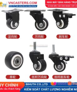 Bánh xe PVC đen viền bi đôi càng thép cọc ren tải nhẹ ROX-004-PVC-BL-S