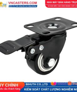 Bánh xe PVC đen viền bi đôi càng thép mặt bích tải nhẹ ROX-004-PVC-BL-F 11 Bánh xe PVC đen viền bi đôi càng thép mặt bích tải nhẹ ROX-004-PVC-BL-F