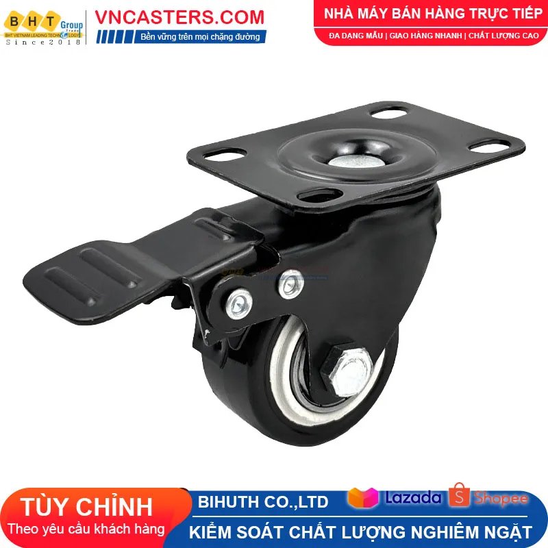 Bánh xe PVC đen viền bi đôi càng thép mặt bích tải nhẹ ROX-004-PVC-BL-F 5 Bánh xe PVC đen viền bi đôi càng thép mặt bích tải nhẹ ROX-004-PVC-BL-F