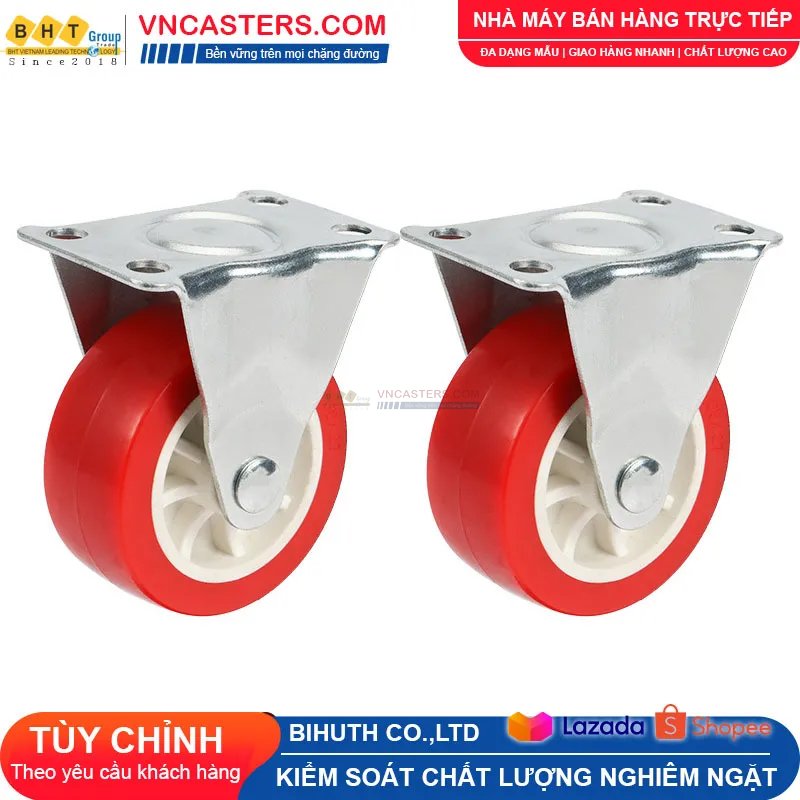 Bánh xe PVC đỏ không bi càng thép mặt bích tải nhẹ ROX-003-PVC-RE-F 5 Bánh xe PVC đỏ không bi càng thép mặt bích tải nhẹ ROX-003-PVC-RE-F
