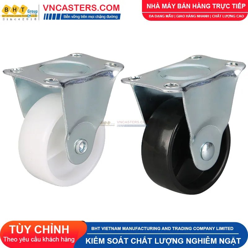 Bánh xe nhựa PP đen không bi càng thép mặt bích tải nhẹ ROX-001-PP-BL-F 5 Bánh xe nhựa PP đen không bi càng thép mặt bích tải nhẹ ROX-001-PP-BL-F