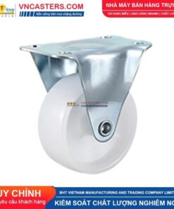 Bánh xe nhựa PP trắng không bi càng thép mặt bích tải nhẹ - Góc 5