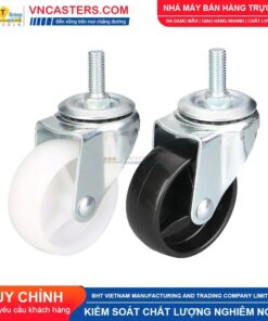 Bánh xe nhựa PP trắng không bi càng thép cọc ren tải nhẹ ROX-001-PP-WT-S