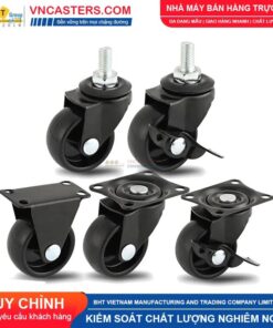 Bánh xe nhựa PP đen không bi càng thép cọc ren tải nhẹ ROX-001-PP-BL-S