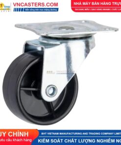 Bánh xe nhựa PP đen không bi càng thép mặt bích tải nhẹ ROX-001-PP-BL-F