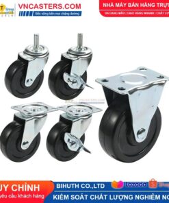 Bánh xe Cao su đen không bi càng thép cọc ren tải nhẹ BHTVN-P28 12 Bánh xe Cao su đen không bi càng thép cọc ren tải nhẹ BHTVN-P28