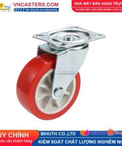 Bánh xe PVC đỏ không bi càng thép mặt bích tải nhẹ ROX-003-PVC-RE-F