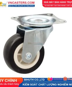 Bánh xe PVC đen không bi càng thép mặt bích tải nhẹ ROX-003-PVC-BL-F
