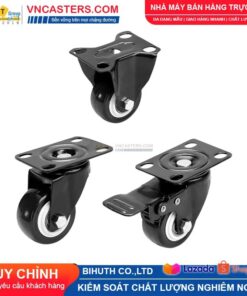 Bánh xe PVC đen viền bi đôi càng thép mặt bích tải nhẹ ROX-004-PVC-BL-F 12 Bánh xe PVC đen viền bi đôi càng thép mặt bích tải nhẹ ROX-004-PVC-BL-F