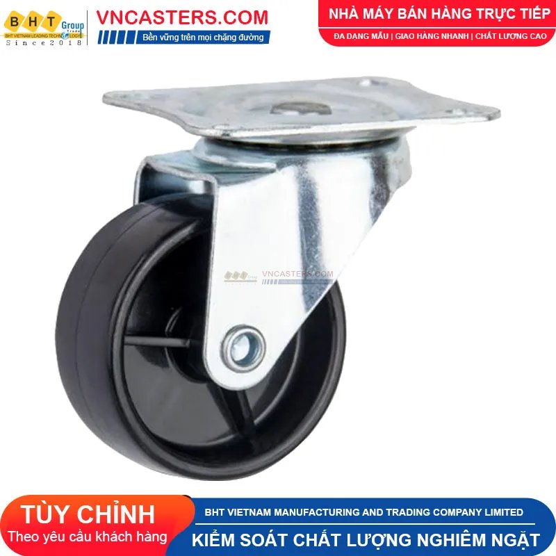 Bánh xe nhựa PP đen không bi càng thép mặt bích tải nhẹ ROX-001-PP-BL-F 6 Bánh xe nhựa PP đen không bi càng thép mặt bích tải nhẹ ROX-001-PP-BL-F