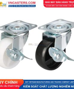 Bánh xe nhựa PP trắng không bi càng thép mặt bích tải nhẹ - Góc 6