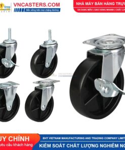 Bánh xe nhựa PP trắng không bi càng thép cọc ren tải nhẹ ROX-001-PP-WT-S