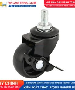 Bánh xe nhựa PP đen không bi càng thép cọc ren tải nhẹ ROX-001-PP-BL-S