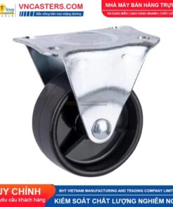 Bánh xe nhựa PP đen không bi càng thép mặt bích tải nhẹ ROX-001-PP-BL-F