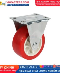 Bánh xe PVC đỏ không bi càng thép mặt bích tải nhẹ ROX-003-PVC-RE-F