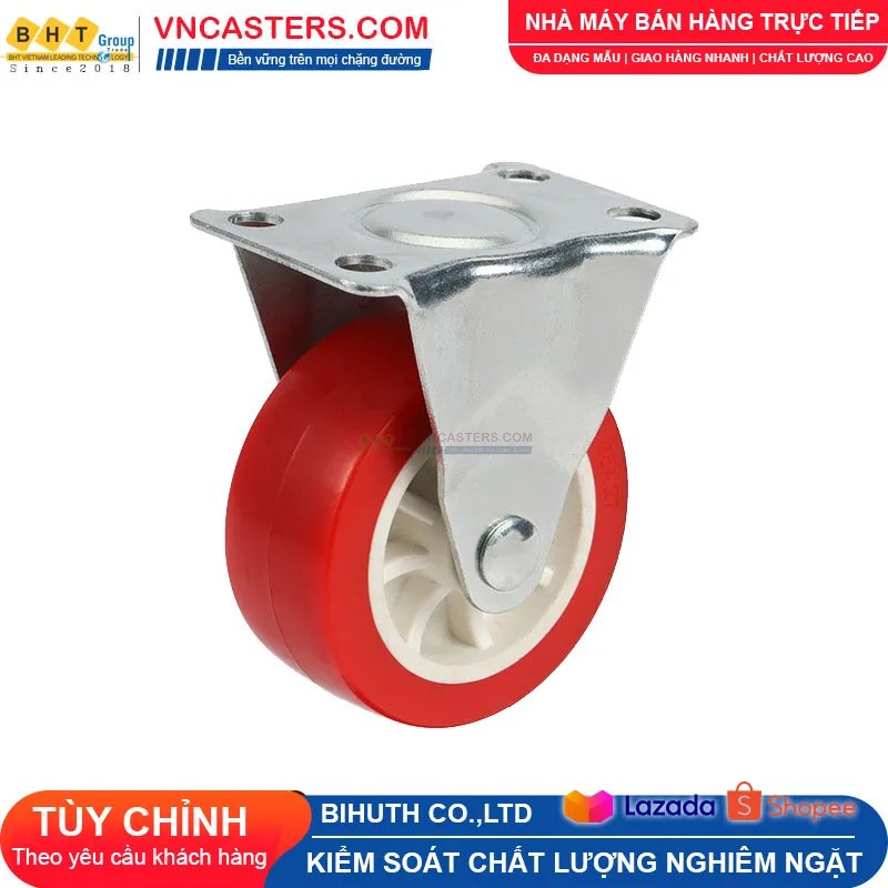 Bánh xe PVC đỏ không bi càng thép mặt bích tải nhẹ ROX-003-PVC-RE-F 7 Bánh xe PVC đỏ không bi càng thép mặt bích tải nhẹ ROX-003-PVC-RE-F