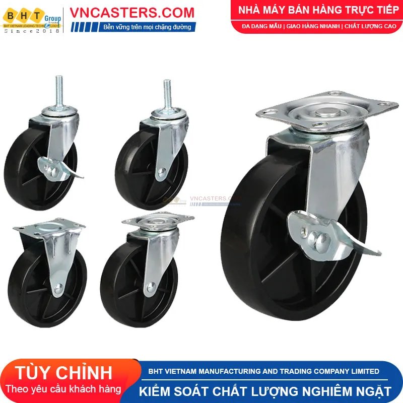Bánh xe nhựa PP trắng không bi càng thép cọc ren tải nhẹ ROX-001-PP-WT-S 7 Bánh xe nhựa PP trắng không bi càng thép cọc ren tải nhẹ ROX-001-PP-WT-S