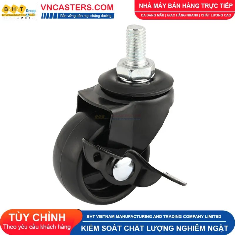 Bánh xe nhựa PP đen không bi càng thép cọc ren tải nhẹ ROX-001-PP-BL-S 7 Bánh xe nhựa PP đen không bi càng thép cọc ren tải nhẹ ROX-001-PP-BL-S