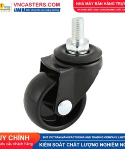 Bánh xe nhựa PP đen không bi càng thép cọc ren tải nhẹ ROX-001-PP-BL-S