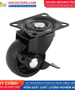 Bánh xe nhựa PP đen không bi càng thép mặt bích tải nhẹ ROX-001-PP-BL-F