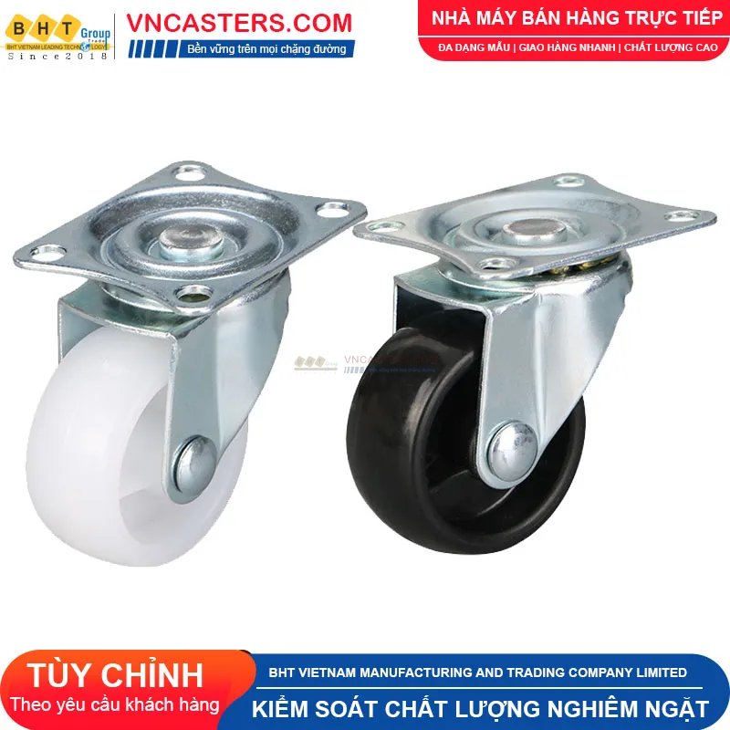 Bánh xe nhựa PP trắng không bi càng thép mặt bích tải nhẹ ROX-001-PP-WT-F 8 Bánh xe nhựa PP trắng không bi càng thép mặt bích tải nhẹ ROX-001-PP-WT-F