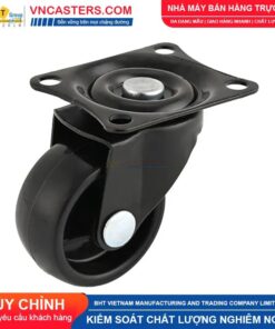 Bánh xe nhựa PP đen không bi càng thép mặt bích tải nhẹ ROX-001-PP-BL-F