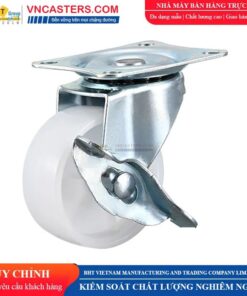 Bánh xe nhựa PP trắng không bi càng thép mặt bích tải nhẹ