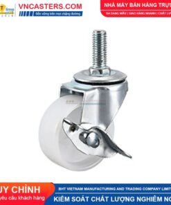 Bánh xe nhựa PP trắng không bi càng thép cọc ren tải nhẹ ROX-001-PP-WT-S