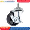 Bánh xe nhựa PP đen không bi càng thép cọc ren tải nhẹ ROX-001-PP-BL-S