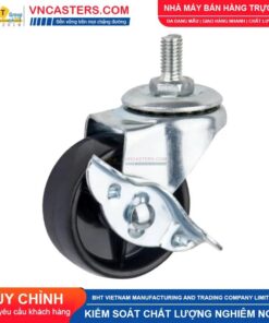 Bánh xe nhựa PP đen không bi càng thép cọc ren tải nhẹ ROX-001-PP-BL-S