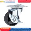 Bánh xe nhựa PP đen không bi càng thép mặt bích tải nhẹ ROX-001-PP-BL-F