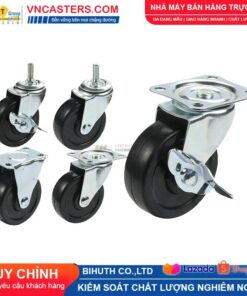 Bánh xe Cao su đen không bi càng thép mặt bích tải nhẹ ROX-002-RB-BL-F