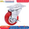 Bánh xe PVC đỏ không bi càng thép mặt bích tải nhẹ ROX-003-PVC-RE-F 11 Bánh xe PVC đỏ không bi càng thép mặt bích tải nhẹ ROX-003-PVC-RE-F