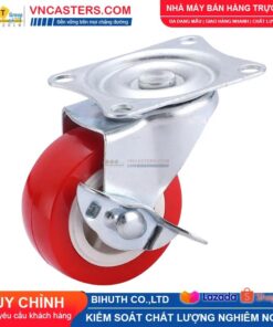 Bánh xe PVC đỏ không bi càng thép mặt bích tải nhẹ ROX-003-PVC-RE-F