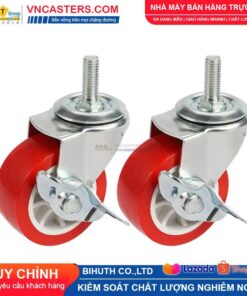 Bánh xe PVC đỏ không bi càng thép cọc ren tải nhẹ ROX-003-PVC-RE-S