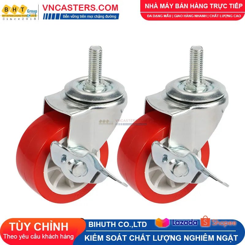 Bánh xe PVC đỏ không bi càng thép cọc ren tải nhẹ ROX-003-PVC-RE-S 1 Bánh xe PVC đỏ không bi càng thép cọc ren tải nhẹ ROX-003-PVC-RE-S