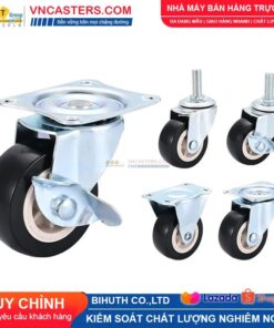 Bánh xe PVC đen không bi càng thép cọc ren tải nhẹ ROX-003-PVC-BL-S