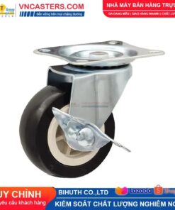 Bánh xe PVC đen không bi càng thép mặt bích tải nhẹ ROX-003-PVC-BL-F