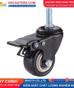 Bánh xe PVC đen viền bi đôi càng thép cọc ren tải nhẹ ROX-004-PVC-BL-S
