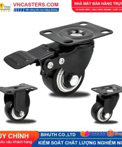 Bánh xe PVC đen viền bi đôi càng thép mặt bích tải nhẹ ROX-004-PVC-BL-F