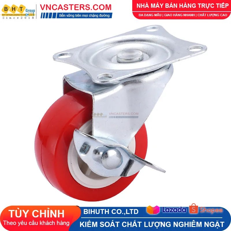 Bánh xe PVC đỏ không bi càng thép mặt bích tải nhẹ ROX-003-PVC-RE-F 1 Bánh xe PVC đỏ không bi càng thép mặt bích tải nhẹ ROX-003-PVC-RE-F