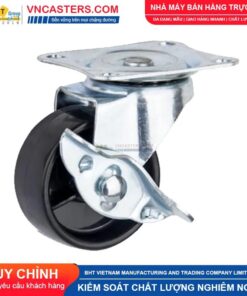 Bánh xe nhựa PP đen không bi càng thép mặt bích tải nhẹ ROX-001-PP-BL-F