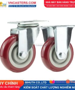 Bánh xe PVC mận đỏ bi đôi càng thép mặt bích tải nhẹ ROX-005-PVC-PR-F