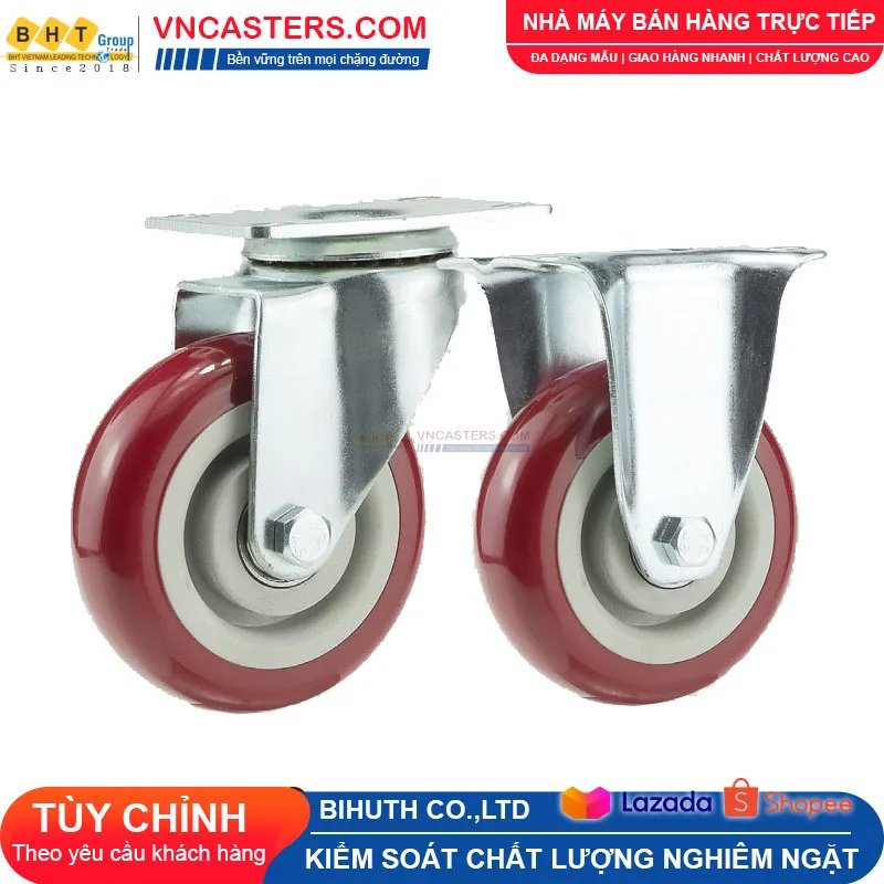 Bánh xe PVC mận đỏ bi đôi càng thép mặt bích tải nhẹ ROX-005-PVC-PR-F 1 Bánh xe PVC mận đỏ bi đôi càng thép mặt bích tải nhẹ ROX-005-PVC-PR-F