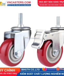 Bánh xe PVC mận đỏ bi đôi càng thép cọc ren tải nhẹ ROX-005-PVC-PR-S