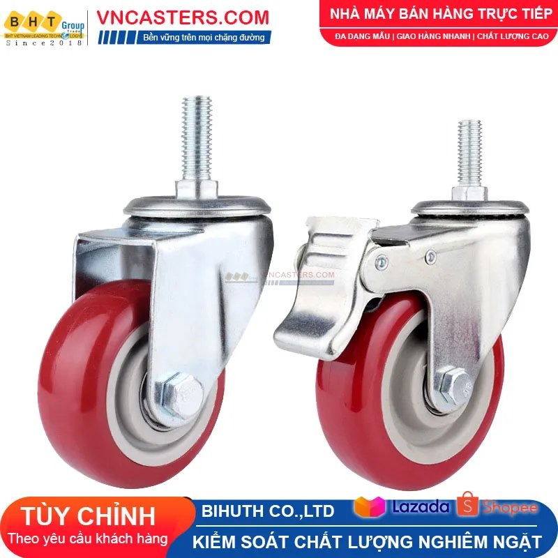 Bánh xe PVC mận đỏ bi đôi càng thép cọc ren tải nhẹ ROX-005-PVC-PR-S 1 Bánh xe PVC mận đỏ bi đôi càng thép cọc ren tải nhẹ ROX-005-PVC-PR-S