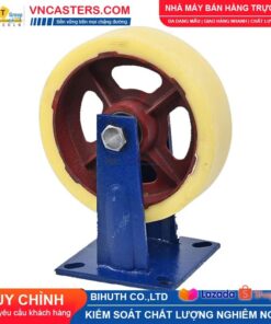 Bánh xe Nylon vàng kem lõi thép bi đôi càng thép sơn xanh mặt bích tải nặng ROX-150-PA-CY-F