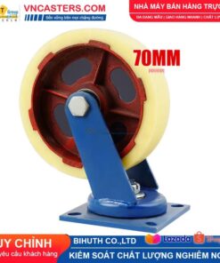 Bánh xe Nylon vàng kem lõi thép bi đôi càng thép sơn xanh mặt bích tải nặng ROX-150-PA-CY-F