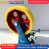 Bánh xe Nylon vàng kem lõi thép bi đôi càng thép sơn xanh mặt bích tải nặng ROX-150-PA-CY-F