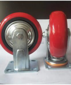 Bánh xe PVC đỏ cốt nhựa kiểu HQ càng thép mặt bích tải nặng ROX-101-PVC-RE-F